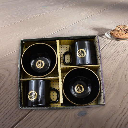 Hide Seek Ceramic Tea Cups With Round Serving Bowl (4 Pcs Set)