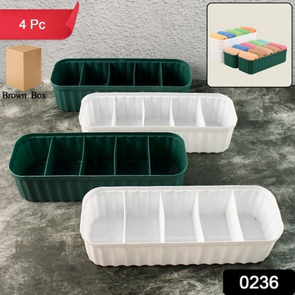 236 5-compartments Sockshandkerchiefunderwear Storage Box Socks Drawer Closet Organizer Storage Boxes (Pack Of 4)