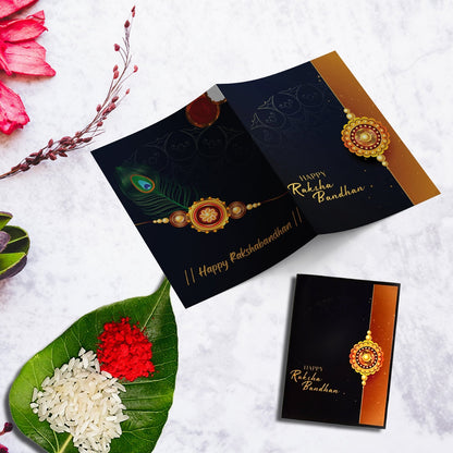 Rakhi Gift Combo With 2 Premium Rakhis For Brother  Includes Choco Magic Box Silver Coin Roli Chawal  Greeting Card