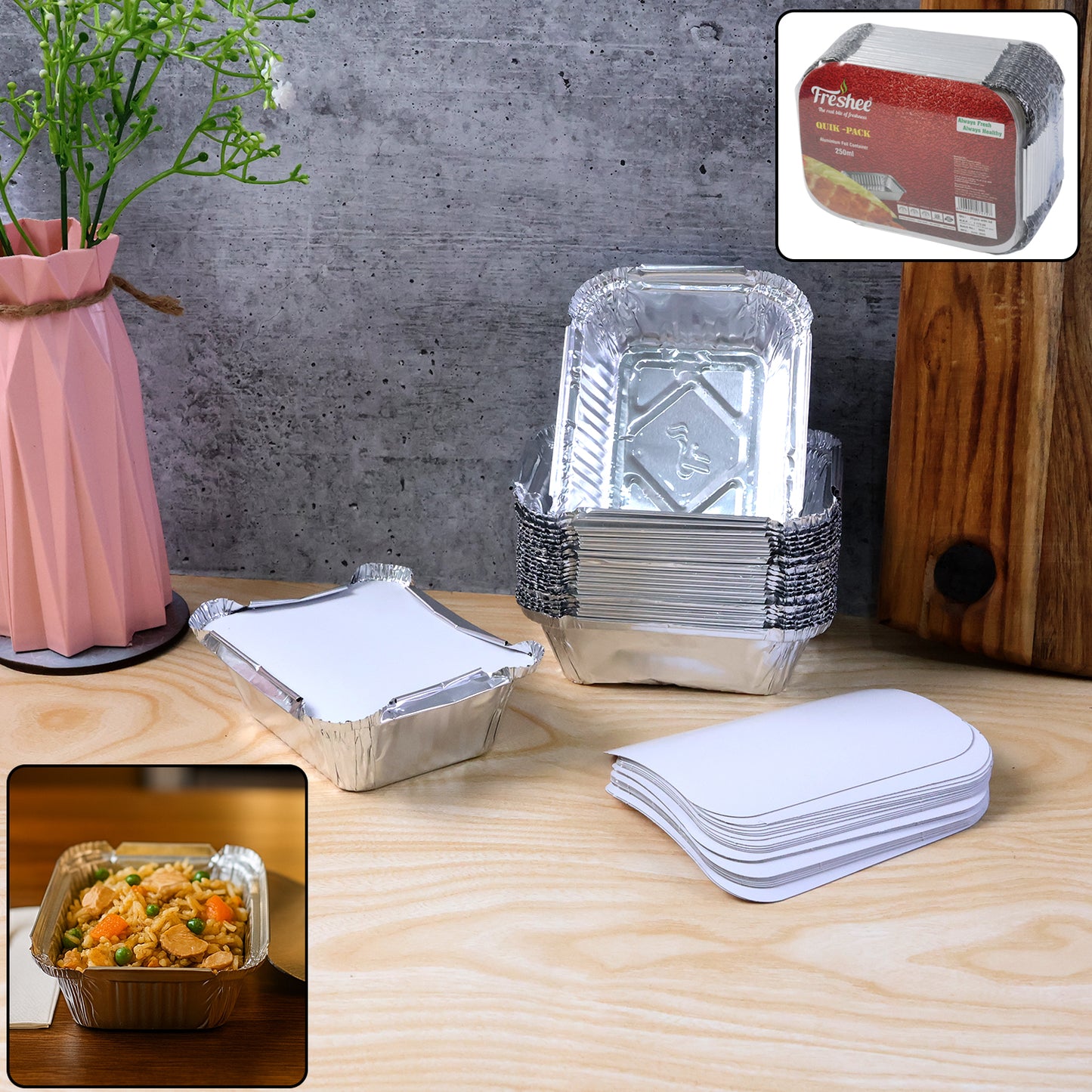 Disposable Aluminium Food Containers With Lids  250 Ml Capacity (Pack Of 25)
