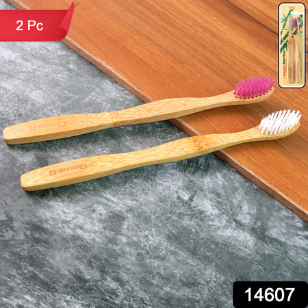 Eco-friendly Natural Bamboo Toothbrush With Medium Bristles (2 Pc)