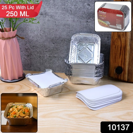 Disposable Aluminium Food Containers With Lids  250 Ml Capacity (Pack Of 25)