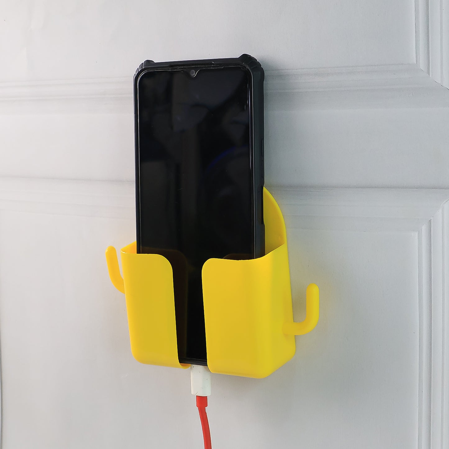 1 Pc Orange Wallmount Mobile Stand With Hook For And Stuffs Purposes.