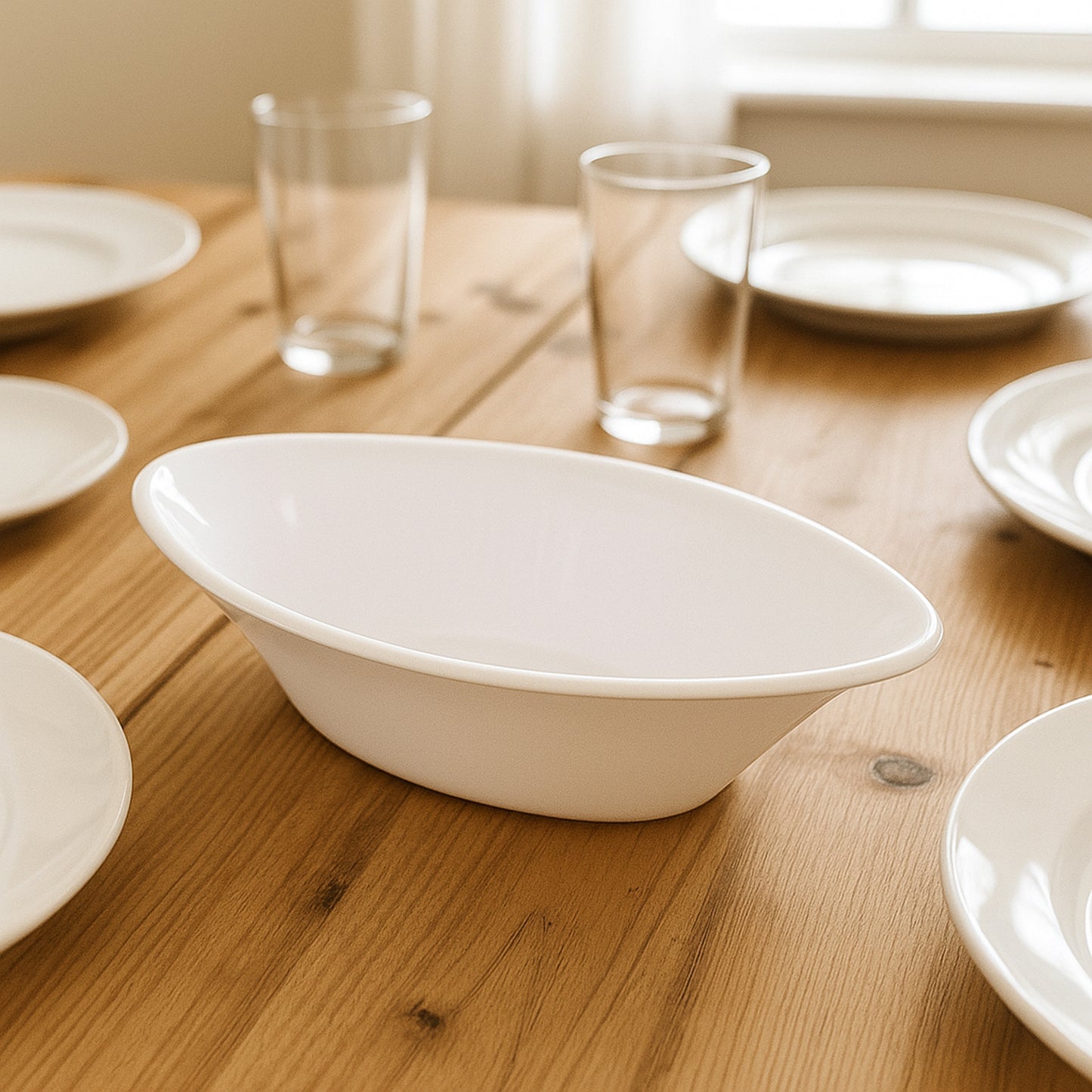 Plastic Marin Serving Bowl  Elegant Oval Deep Bowl (1 Pc  White)