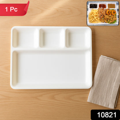 Plastic 4-compartment Rectangular Meal Serving Tray  Plate (1 Pc  White)