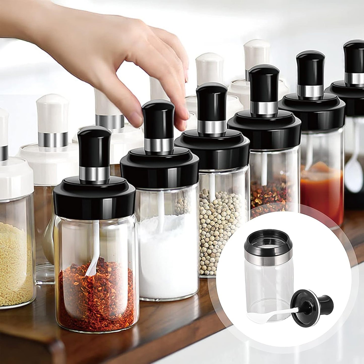 Transparent Glass Storage Jar With Built-in Spoon Approx 250ml