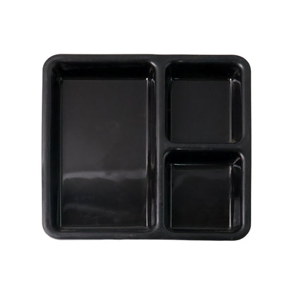 Plastic Multi-compartment Meal Serving Tray  3-section Rectangular Dining Plate (1 Pc  Black)