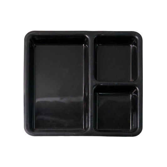 Plastic Multi-compartment Meal Serving Tray  3-section Rectangular Dining Plate (1 Pc  Black)