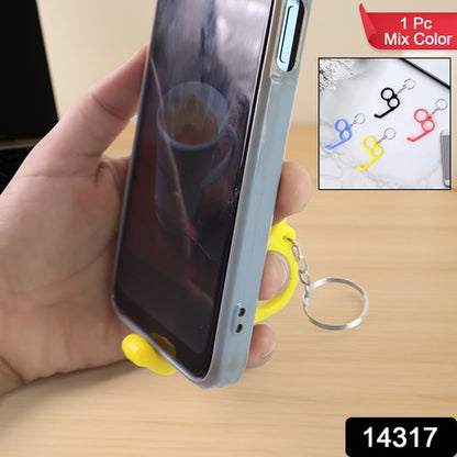 2-in-1 Plastic Dual-finger Mobile Stand Cum Keyring  (1 Pc Mixed Color)