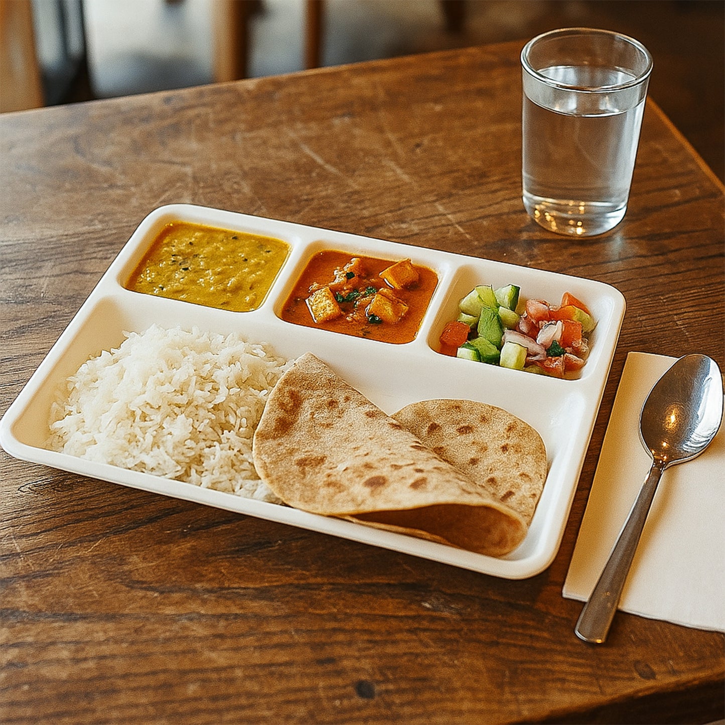 Plastic 4-compartment Rectangular Meal Serving Tray  Plate (1 Pc  White)