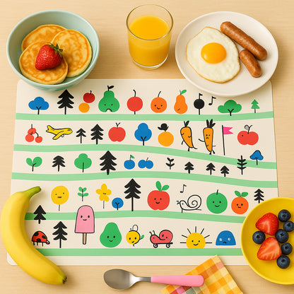 Colorful Cartoon Printed Dining Table Placemats For Kids (4 Pc  40x30 Cm)