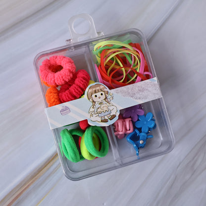 Kids Hair Bands Rubber Bands  Cute Hair Clips In Storage Box (Mix Design  1 Set)