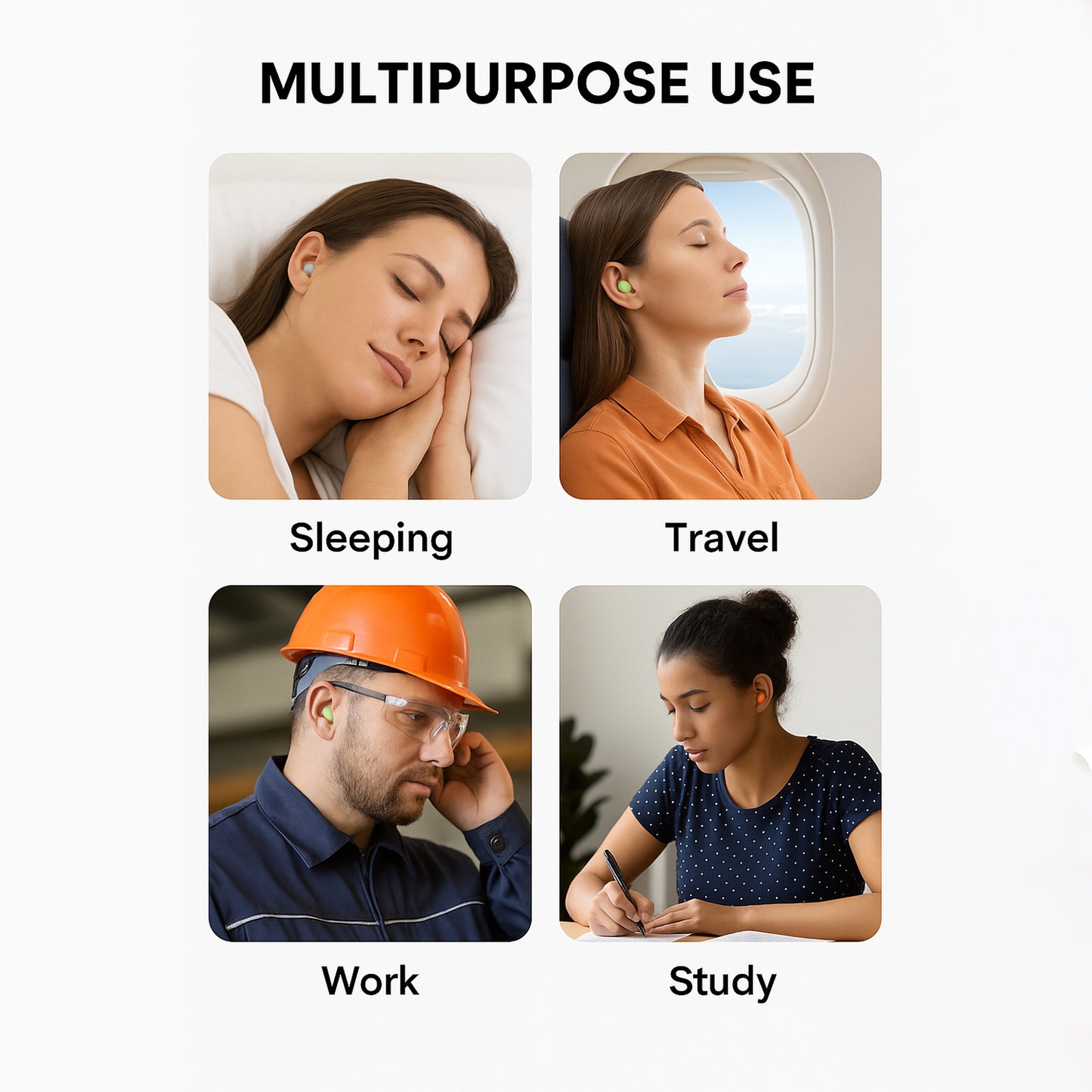 Soft Foam Noise-cancelling Earplugs 4 Pairs